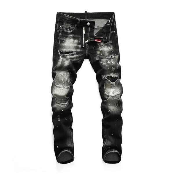 

21ss designer jeans distressed ripped biker slim fit motorcycle denim fashion spring and autumn pants2802, Blue