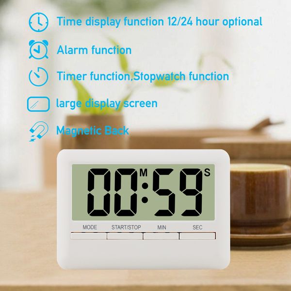 

digital timer large time alarm clock manual countdown magnetic watch electronic cooking shower study satch kitchen timer