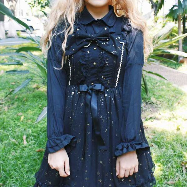 

new lolita dress sky starry night gold stamping jsk fairy black, Black;gray