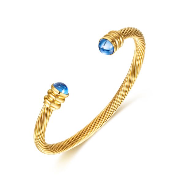 

stainless steel bangle cable wire twisted thick chunky zircon cuff bracelets gold plated jewelry non tarnish waterproof for women, Black