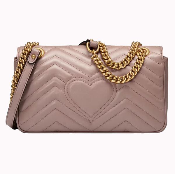 

realfine bags 5a 26cm marmont small shoulder handbag for women dusty pink color with box dust bag