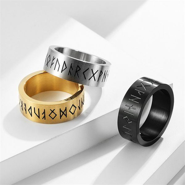 

fashion men stainless steel ring punk retro pirate viking runes matte brushed ring men's s and women's jewelry, Golden;silver