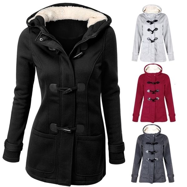 

womens wool blends outwear winter warm hooded coat for women windproof long sleeve thicken parka femme drop 221113, Black