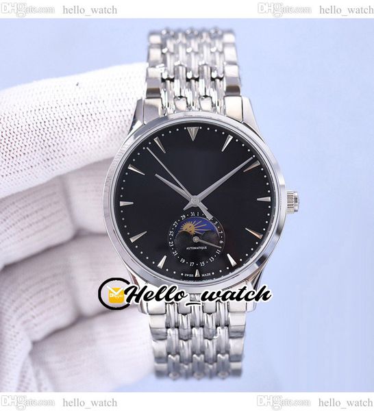 

41mm master ultra thin 1368420 automatic mens watch phases moon black dial q1368420 stainless steel bracelet watches hellowatch e199c5, Slivery;brown
