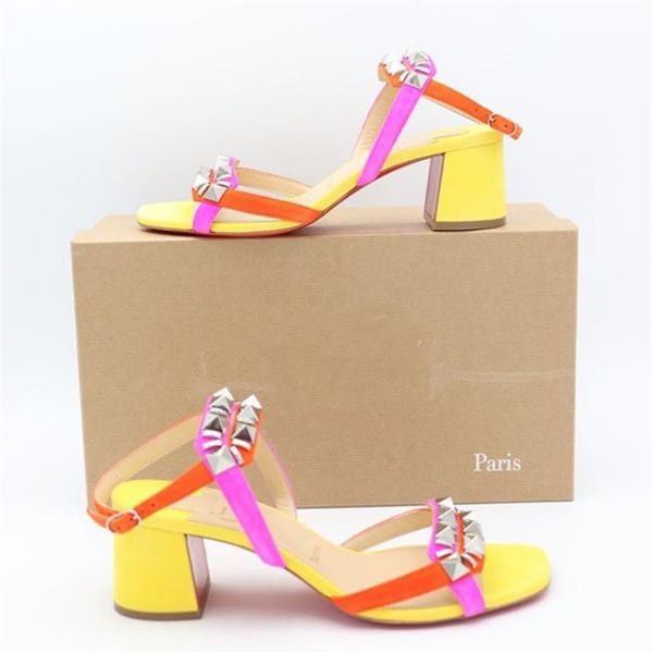 

with box designer christians shoes woman sandal high heels sandals red-bottoms chunky heeld silver studs patent leather galerietta bloc dwyk, Black