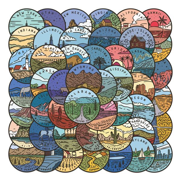 

pack of 50pcs american landscape stickers no-duplicate waterproof vinyl sticker for luggage skateboard notebook water bottle car decals