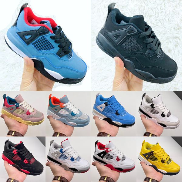 

outdoor shoes jumpman 4 4s for boys kids fire red university blue oreo royalty bred black cat sport sneakers for running sports gifts size 2
