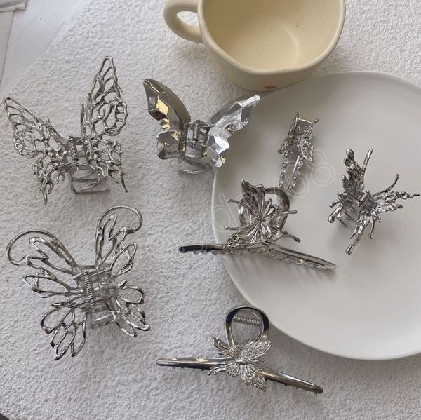 

fashion metal liquid butterfly hair claw clamps for women back head grab clip geometric headband trendy hair accessories, Slivery;golden