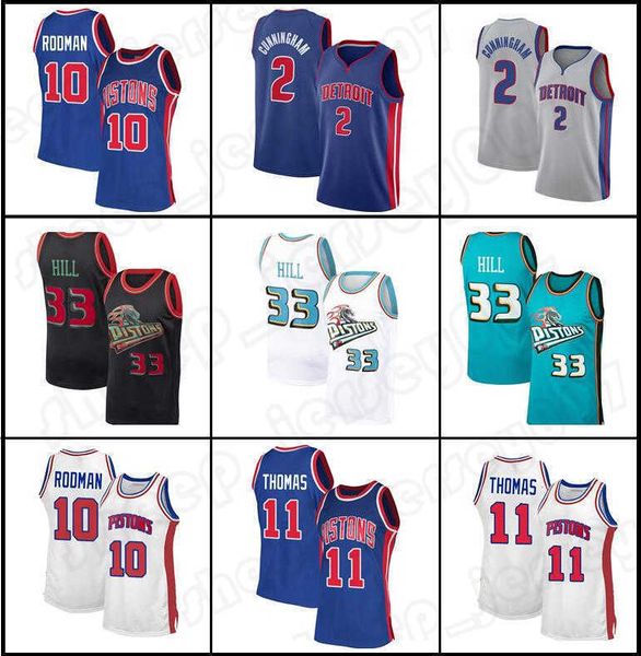 

detroits cade 2 cunningham piston jersey grant 33 hill isiah 11 thomas dennis 10 rodman hakeem 34 olajuwon mens retro basketball jerseys&#03, Black;red