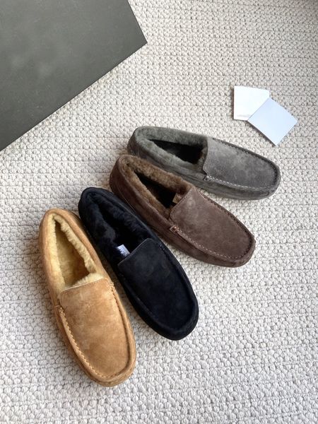 

loafers classic warm slippers for men mini snow short slipper breathable light shoes leather fashion genuine autumn winter wool lining with, Black