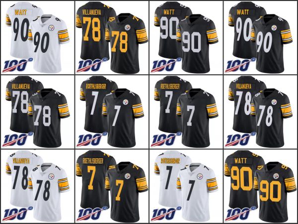 

college wearspittsburgh''steelers''men #78 alejandro villanueva 90 t. j. watt 7 ben roethlisberger women youth 100th lim, Black