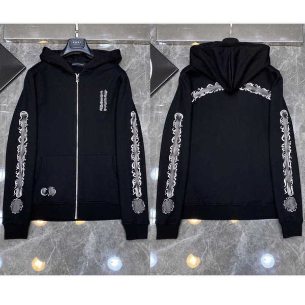 

fashion luxury mens sweatshirts ch designer hoodies heart zipper sanskrit graffiti hooded sweater cross pullover hoodie chromes casual women, Black