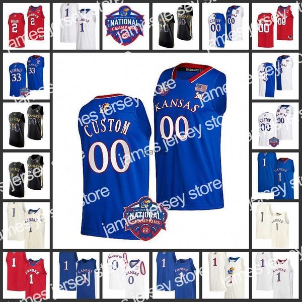 

college basketball wears jam 30 ochai agbaji basketball jersey 2023 ncaa final four custom ku kansas jayhawks stitched 11 chris lykes 3 daju, Black