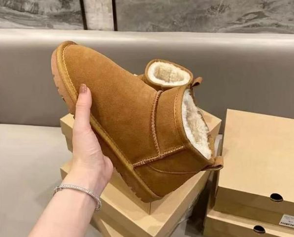 

women classic mini platform boot ultra matte fur snow boots suede wool blend comfort winter designer ankle booties size 35-43, Black