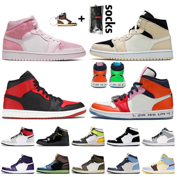 

jumpman 1 mid digital pink womens outdoor shoes 1s barely orange bred fearless high og twist obsidian shadow mens trainers sneakers, Black