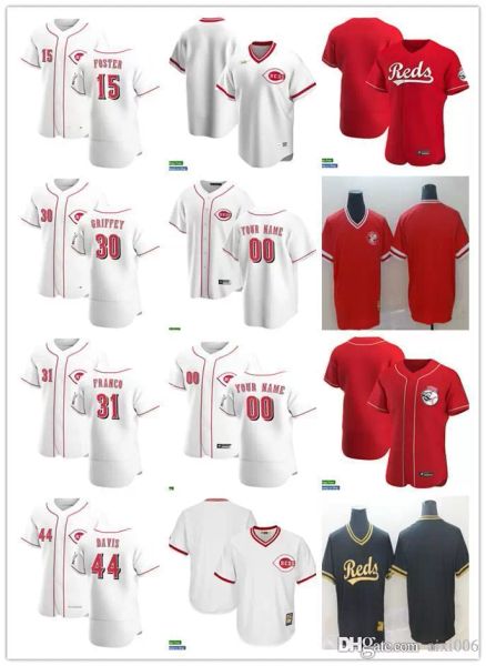 

college wear men women youth 44 eric davis 15 george foster 31 john franco 30 ken griffey sr. custom baseball jersey blank red white, Black