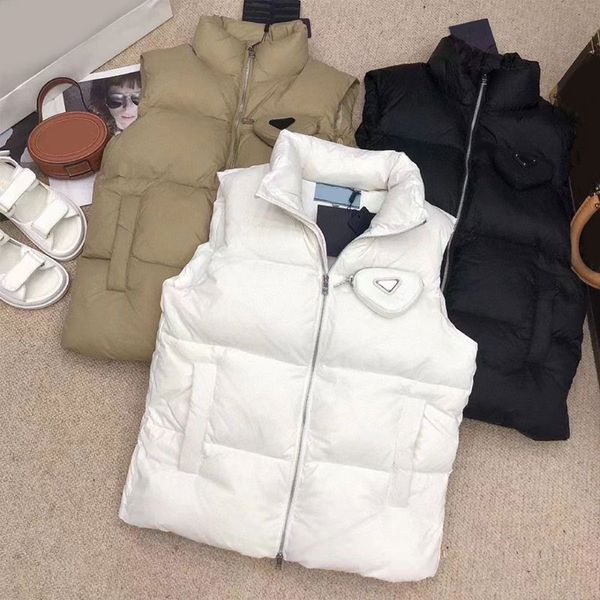 

brand womens vests winter fashion mens vest classic triangle sleeveless coats stylish men windbreaker coat women nylon vest outerwear, Black;white