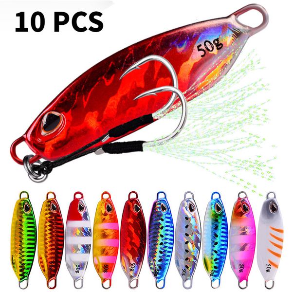 

baits lures 10 pcsset metal jig spoon lure artificial bait shore slow jigging bass fishing tackle 10g 15g 20g 30g 40g 50g 221111