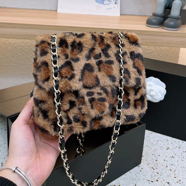 

french fur flap designer totes bags womens wooled classic quilted leopard square leather hardware chain crossbody lady coins purse shoulder