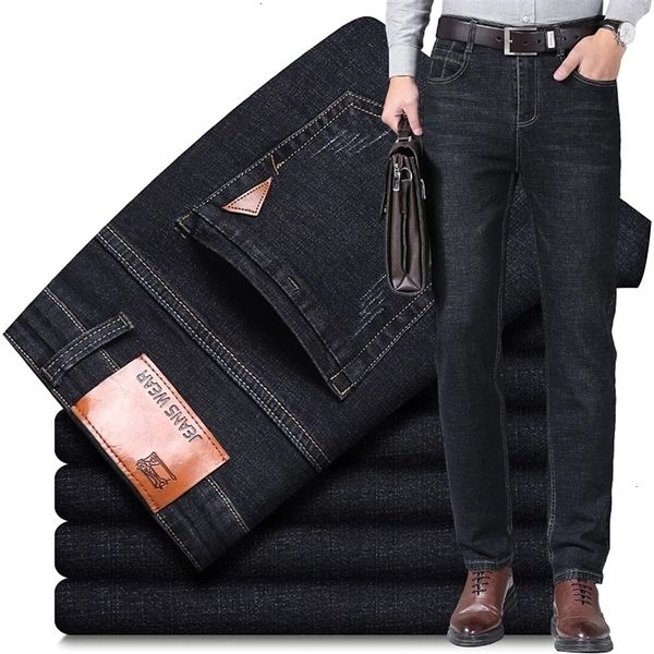 

mens jeans autumn mens fashion brand classic black stretch straight denim trousers male winter clothing 221113, Blue