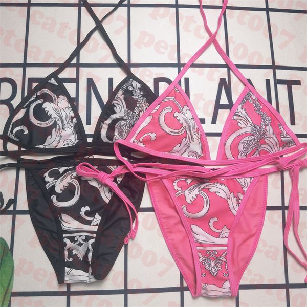 

designer pattern bikini set textile retro style swimsuit for women v neck swimwear two colors