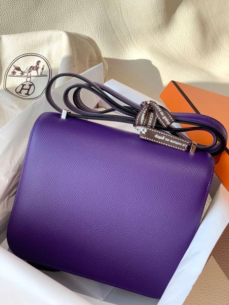 

designer bag 19cm constancebag p9 anemone purple silver buckle epsonskin