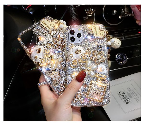 

fashion shiny perfume bottle full of diamonds phone case for iphone 14pro max 13 12 mini 11 x/xs 8 7 plus hand made water drill
