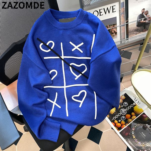 

men's sweaters zazomde high street graffiti retro casual autumn and winter crew neck oversized pullover knitted clothes 221114, White;black