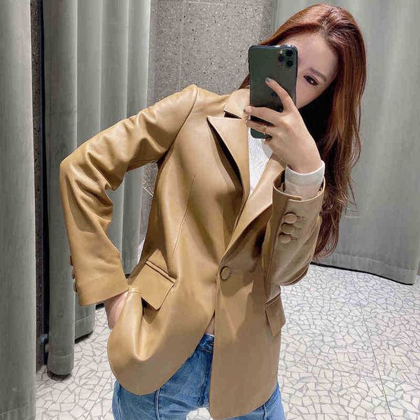 

lady genuine leather jackets spring autumn real leather coat women sheepskin long coat s9076 j220727, Black