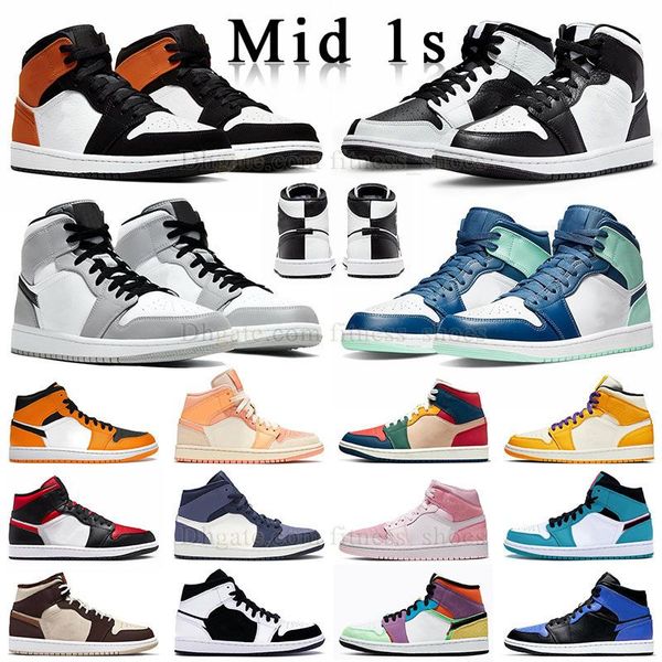 

jumpman 1 mid basketball shoes og shadow red mids 1s split black and white carbon fiber light smoke grey blue mint marine green purple pulse