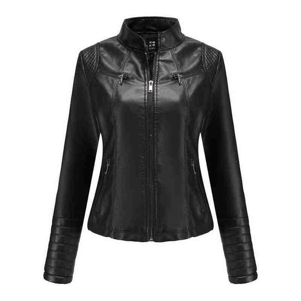 

women moto biker zipper jacket autumn spring motorcycle leather jacket ladies 2021 black red coffee apricot chaqueta cuero mujer j220727