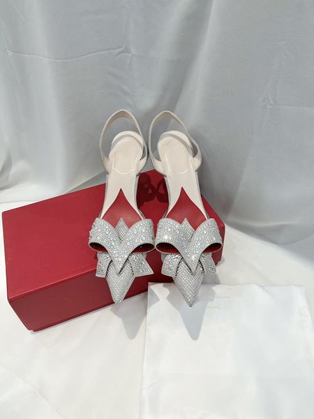 

2023 summer sandals bowknot back hollow high heel sandals women's love diamond slim heels wedding shoes, Black