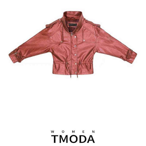 

tmoda283 autumn winter women faux leather jackets lady pu motorcycle shining red zipper jacket streetwear biker outerwear j220727, Black