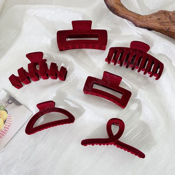 

wine red flocking geometric hair claw for women elegant thick hairclips hairpins fashion hair accessories, Slivery;white