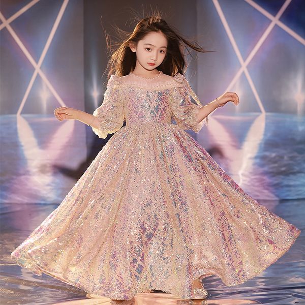 

gold champagne princess girls pageant dresses jewel neck cap sleeves lace appliques pearls flower girl dress party first holy communion gown, White;blue