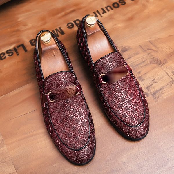 

Elegant Loafers Men Shoes Personality Woven Pattern PU Round Head Metal Buckle One Pedal Fashion Business Casual Wedding Party Daily AD222, Clear