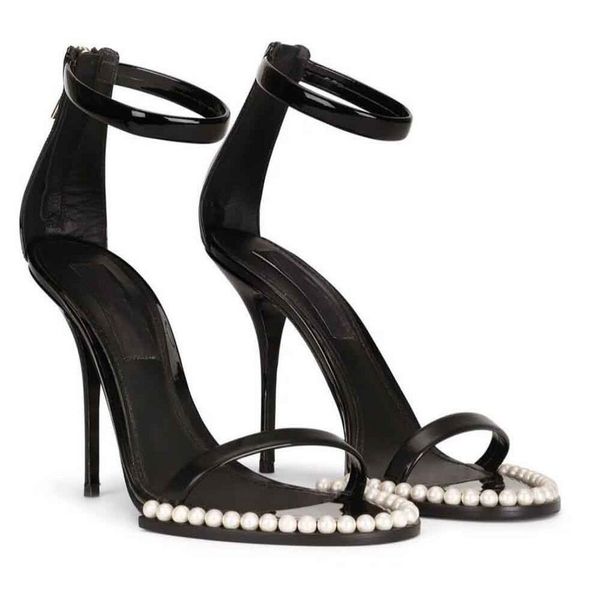 

sandals shoes women's open toe wedding high heels elegant keira artificial pearl embellishment black lacquer party