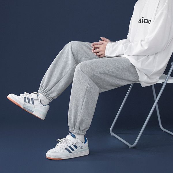 

men's pants korean style fashion sweatpants autumn light gray baggy wide-leg straight-leg casual tie feet trousers male 221114, Black