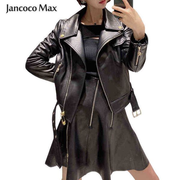 

lady genuine leather jacket women genuine sheepskin leather jacket 2021 spring new fashion motorcycle jackets s9093 j220727, Black