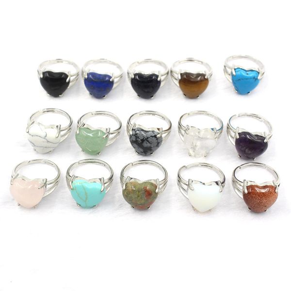 

love heart rose quartz lapis lazuli cyrstal ring for women silver color natural stone adjustable rings engagement wedding bridal jewelry bt0, Golden;silver