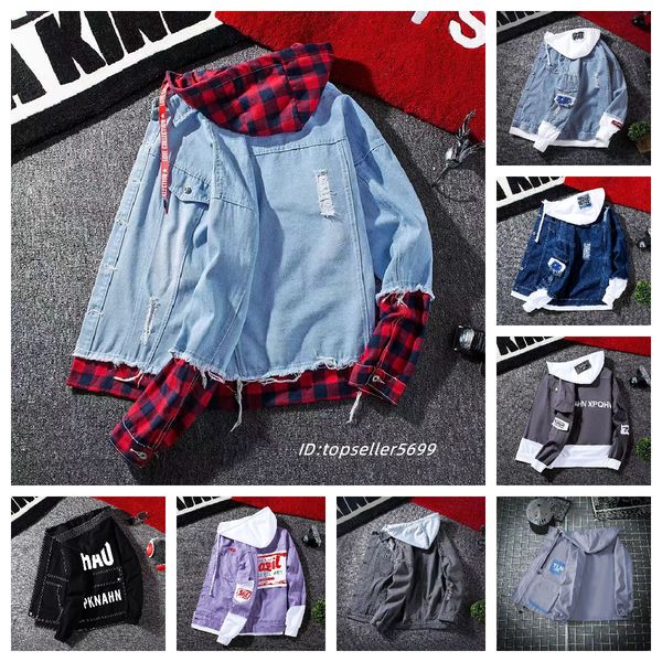 

men e-baihui denim jacket streetwear hip hop hooded jean jackets male casual loose outerwear spring fashion slim fit coat s-3xl, Black;brown