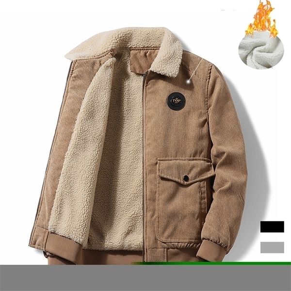 

mens jackets plus 8xl autumn winter warm fleece thick coats fashion fur collar corduroy military casual jacket coat male 221112, Black;brown