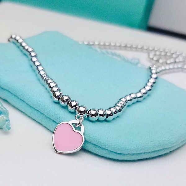

european and american bracelet necklace set heart shaped classic bead chain women's fashion jewelry original gift 316l stainless steel, Silver