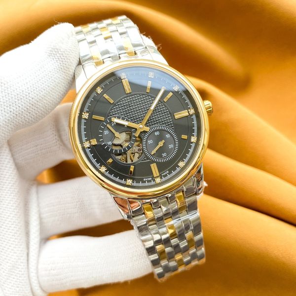

mens watches chronograph movement watches full stainless steel sapphire glass 5atm waterproof super luminous wristwatch 40mm montre de luxe, Slivery;brown