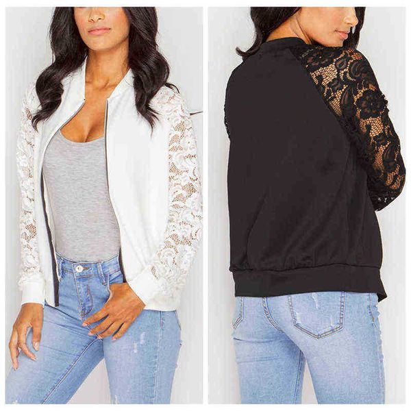 

bigsweety women jackets spring fall long lace sleeves casual basic jacket female outfit zipper fashion slim j220727, Black