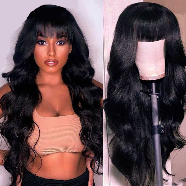 

women's hair wigs lace synthetic female qi bangs big wave long curl hair film head net matte silk wig, Black