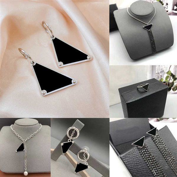 

2022 chic triangle letter necklace designer tassel chain necklace earrings women hip hop triangles eardrops with stamps girl cool punk jewel, Black