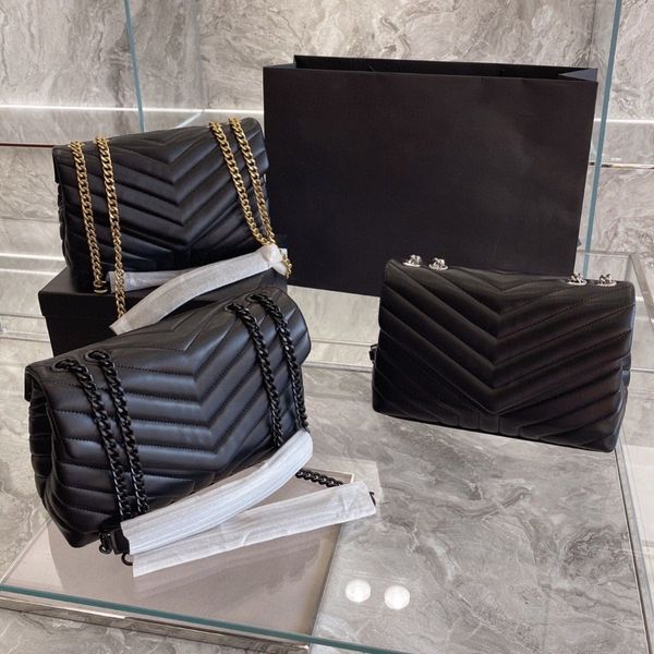 

women chain crossbody bags famous designer loulou shoulder bag medium size handbag v-shaped suture fat leather products for woman