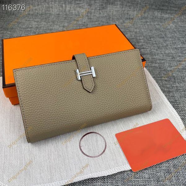 

women's new wallet solid leather zipper horizontal h buckle business card holder fashion togo litchi silver buckle zero wallets, Red;black