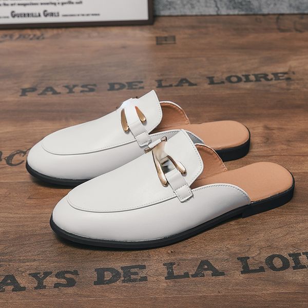 

sandals half slipper men's shoes classic baotou electroplating gold ring buckle fashion casual daily ad149, Black